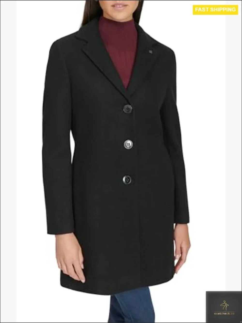Classic Faux Wool Overcoat – Long Button Front Winter Jacket